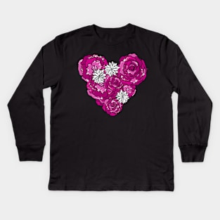 Pink Heart of Roses and Daisies Kids Long Sleeve T-Shirt